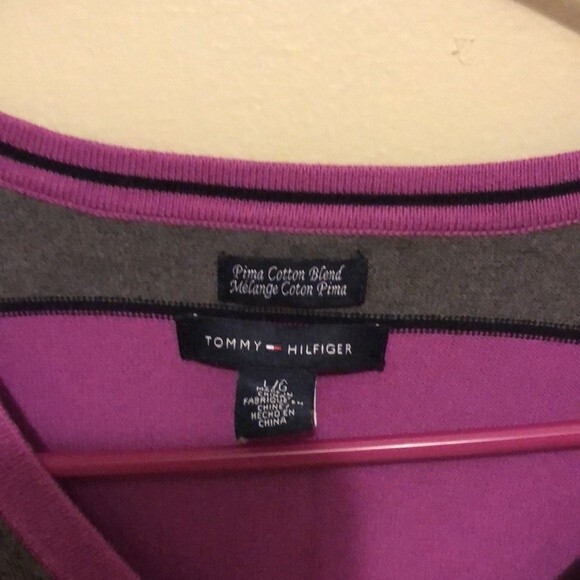 Tommy Hilfiger size large purple and grey stripped sweater - Picture 2 of 6